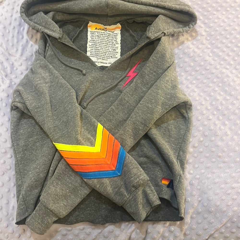 Aviator nation cropped v neck hoodie